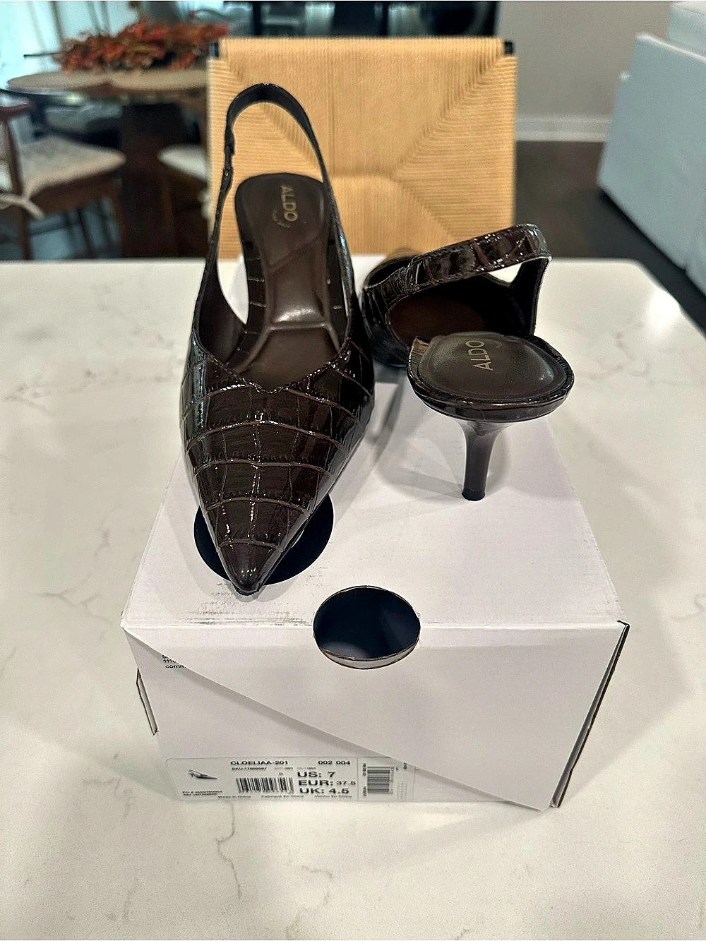 Aldo Cloeliaaa Crocodile-Embossed Slingback Heels Chocolate Brown US 7
